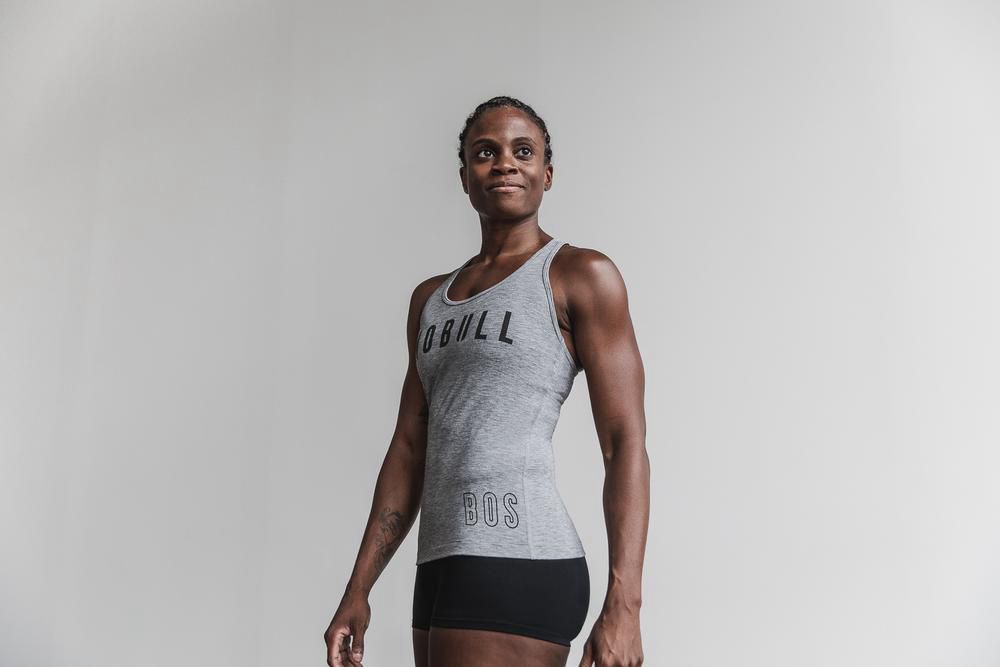 NOBULL Women's Racerback (Boston) Tank Tops - Heather Grey - Ireland (0653TIPCO)